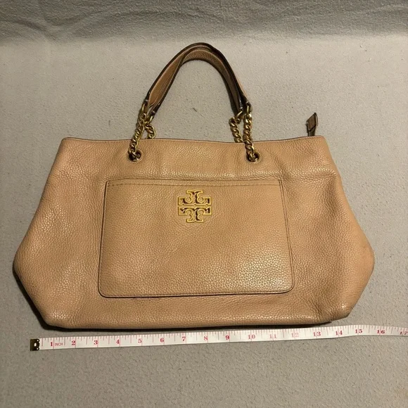 Tory Burch Britten Satchel Purse Tan Color